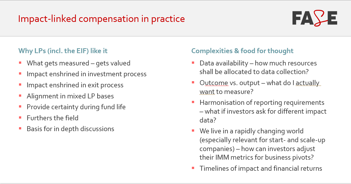 Impact-linked compensation in practice chart