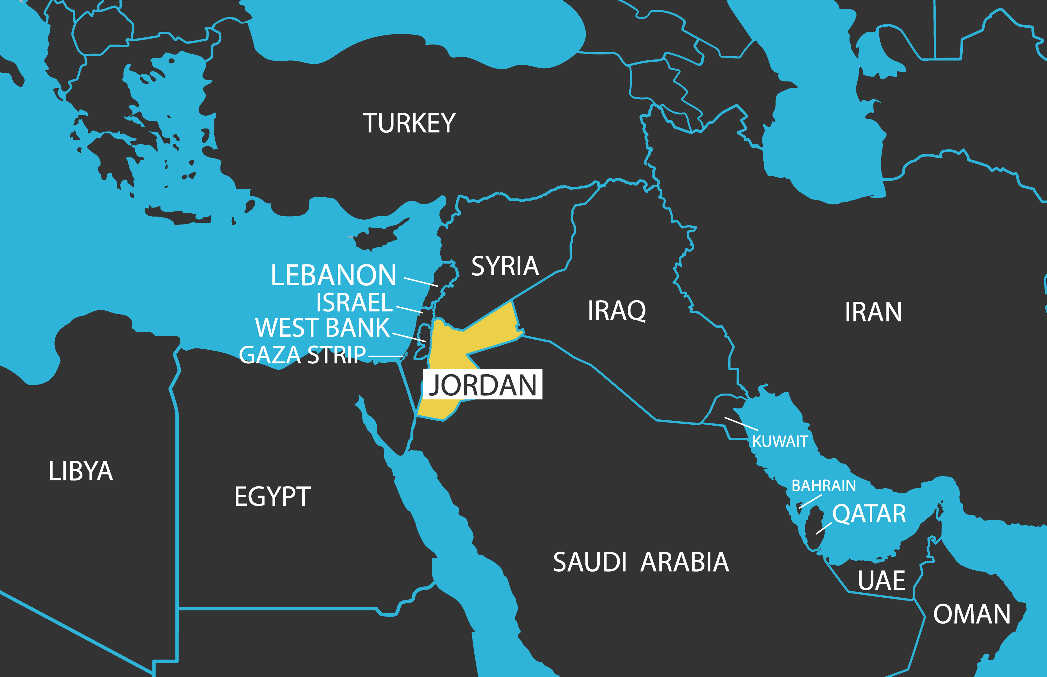 Map of Jordan and surrounding countries